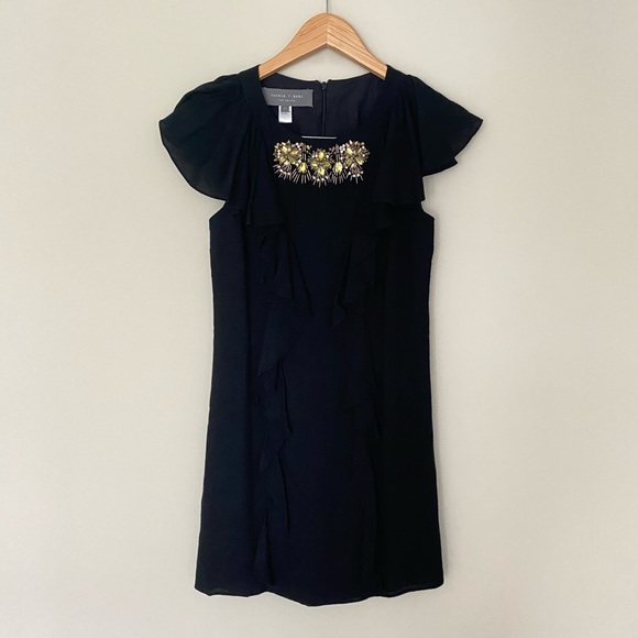 SACHIN + BABI Black Bejeweled Ruffle Mini Flutter Dress - Picture 13 of 13